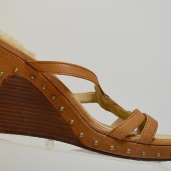 Tan Distressed Leather Studded Platform Wedges Made in Australia 🇦🇺 🏷️ NWT - Picture 8 of 8